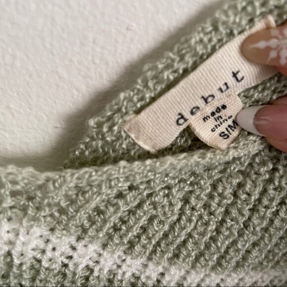 Sage Green Striped Twist Open Back Knit Sweater - Picture 3 of 3